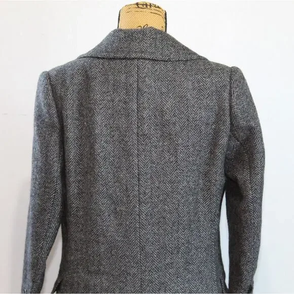 Vtg Saint Laurent Rive Gauche Gray Wool Herringbone Double Breasted Overcoat S